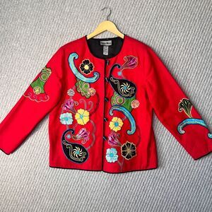 NWT Vintage Indigo‎ Moon Beaded Red Embroidered Blazer Jacket Floral Size M